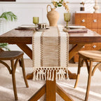 Striped Green Boho Table Runner