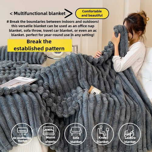 Cozy Striped Plush Throw Blanket