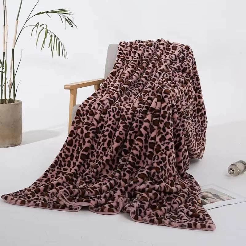 Plush Leopard Print Throw Blanket