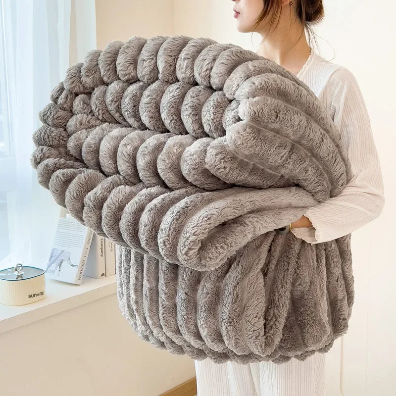 Cozy Striped Plush Throw Blanket