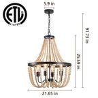 Boho Wood Bead Dimmable Chandelier