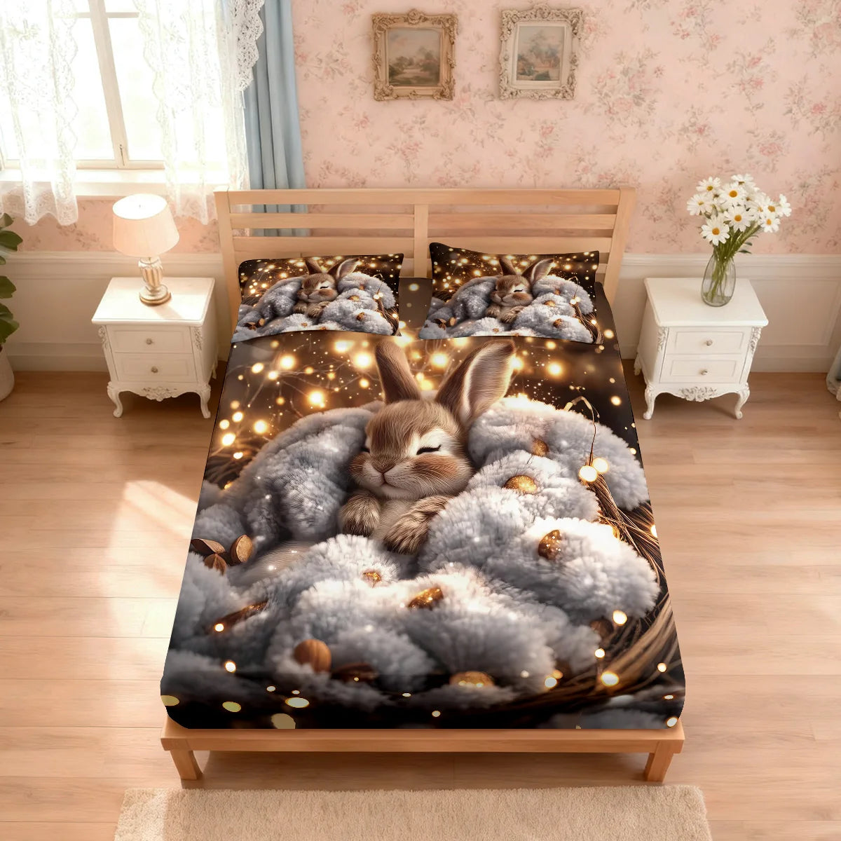 Cute Sleeping Rabbit Bed Set