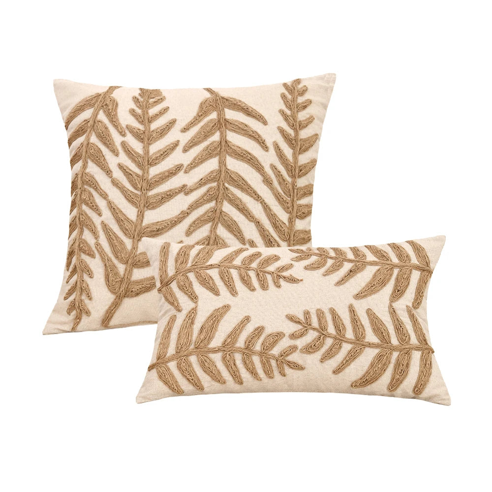 Boho Leaves Embroidered Pillowcase Cover