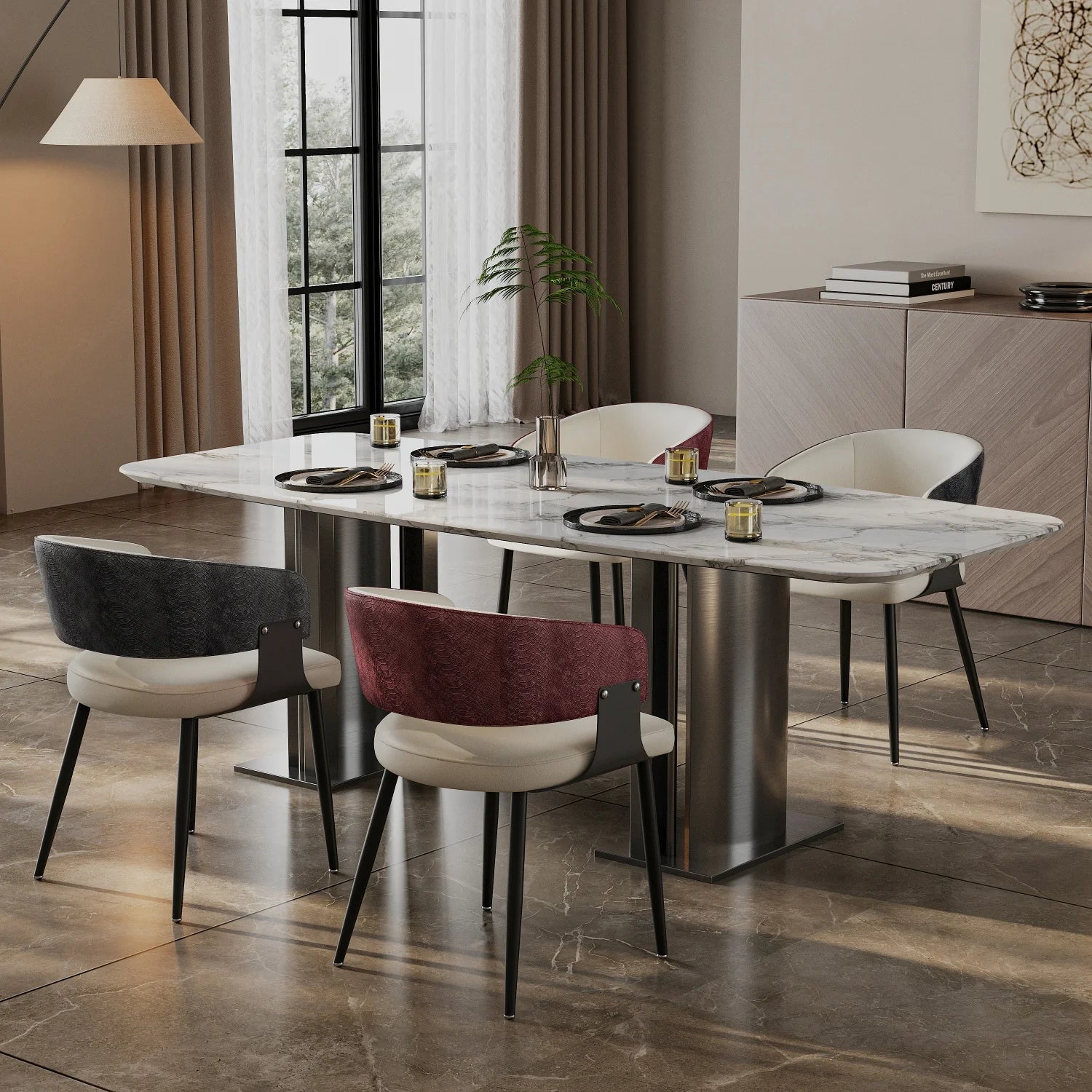 Microfiber Leather Upholstered Dining Chairs