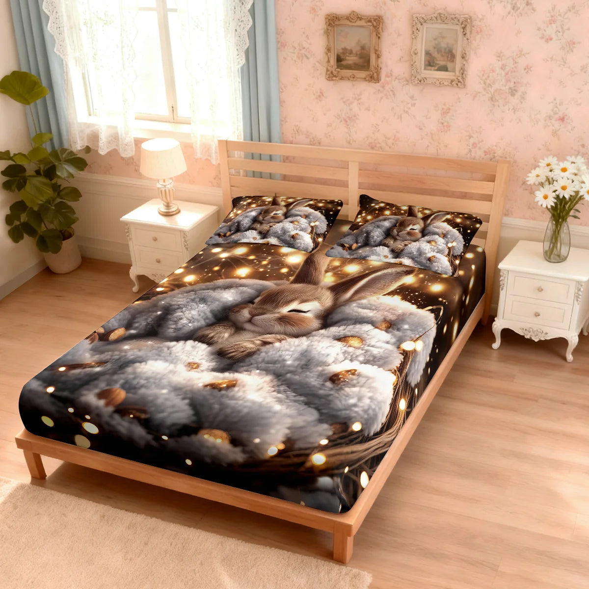 Cute Sleeping Rabbit Bed Set