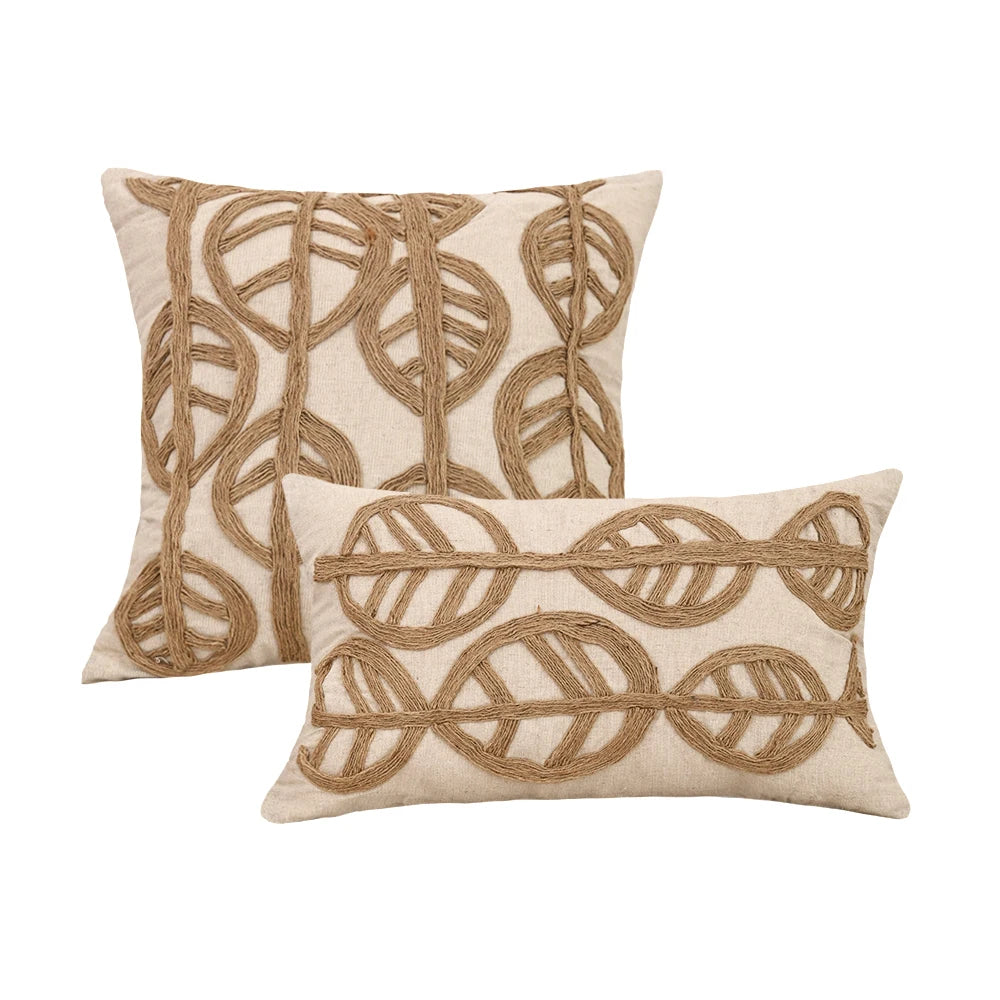 Boho Leaves Embroidered Pillowcase Cover