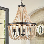 Boho Wood Bead Dimmable Chandelier