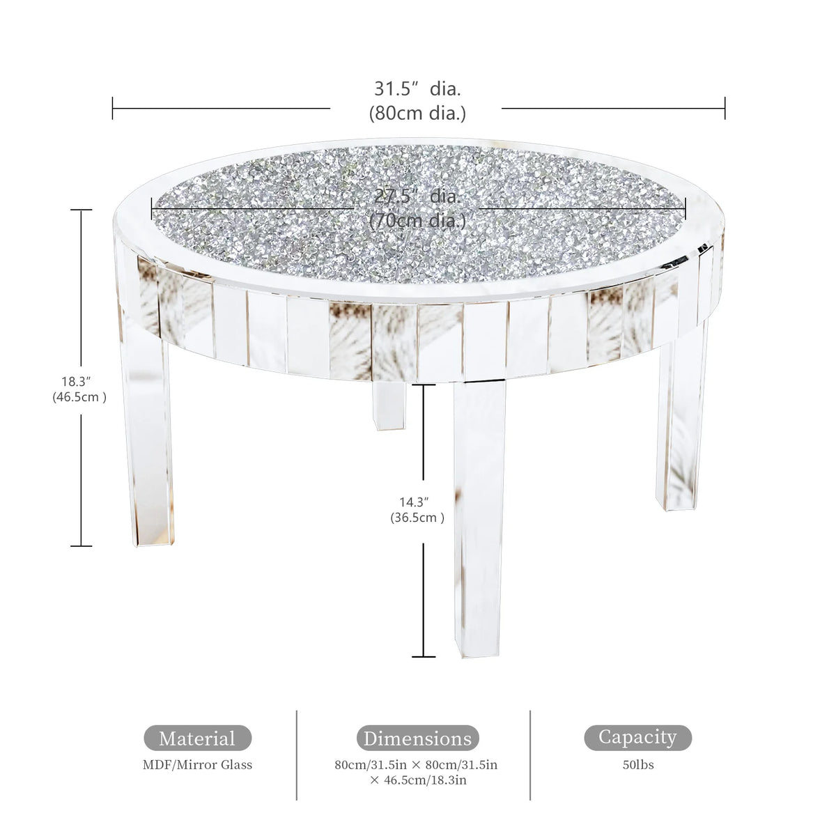Crushed Diamond Mirrored Table