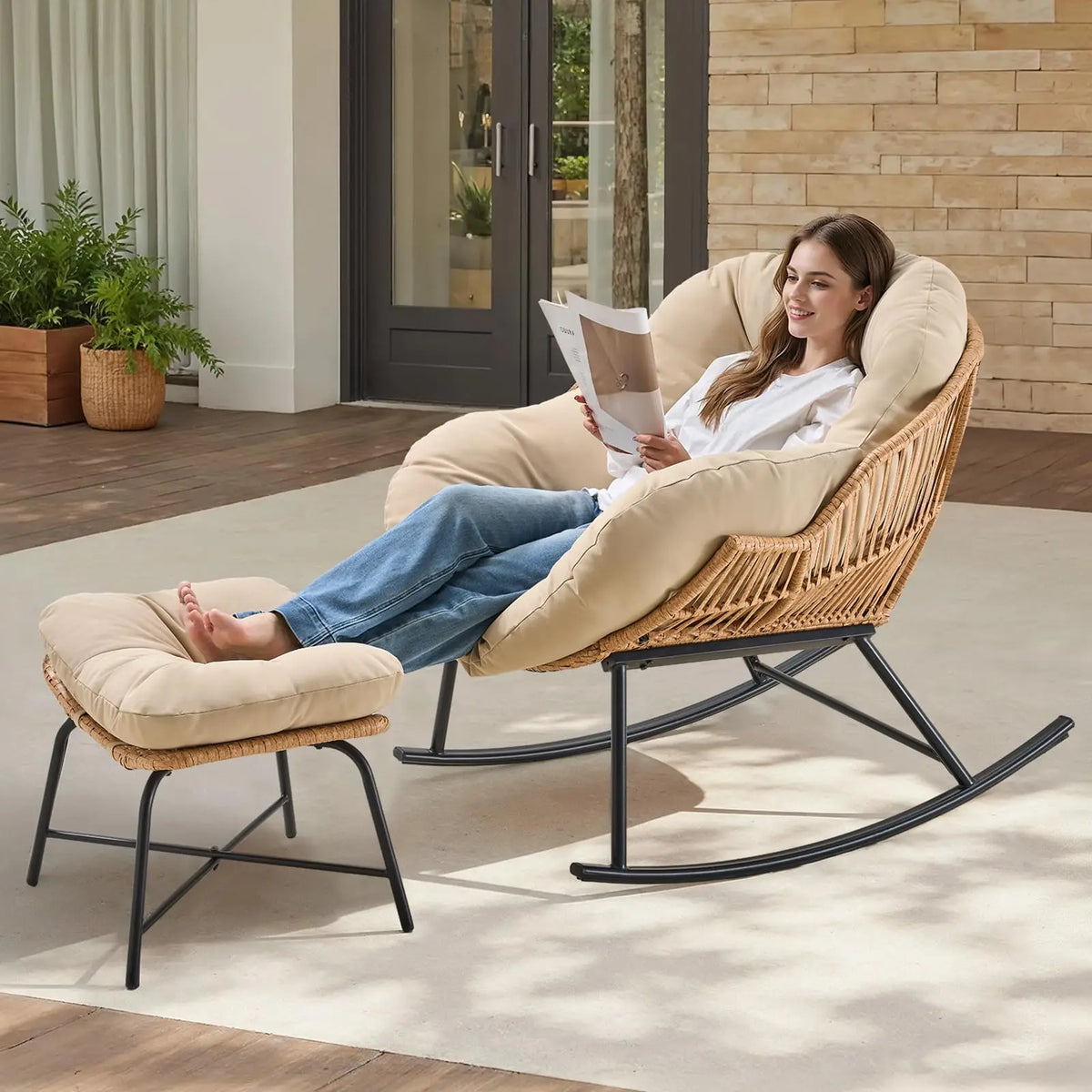 Papasan Rocker with Ottoman