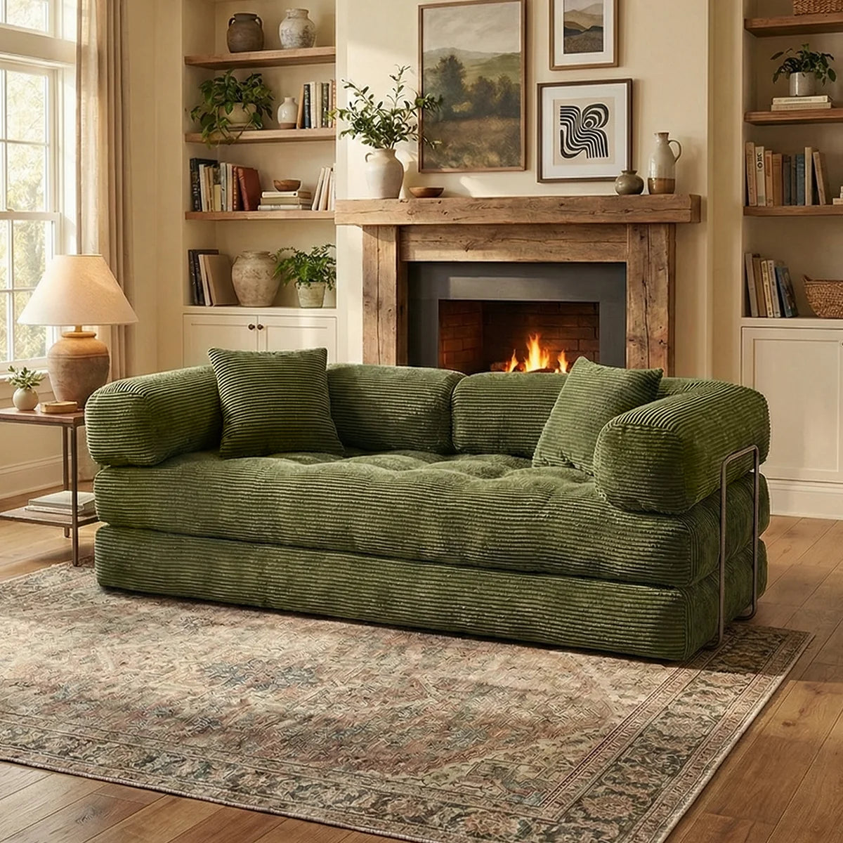 Queen-Size 4-in-1 Corduroy Futon Sleeper Sofa