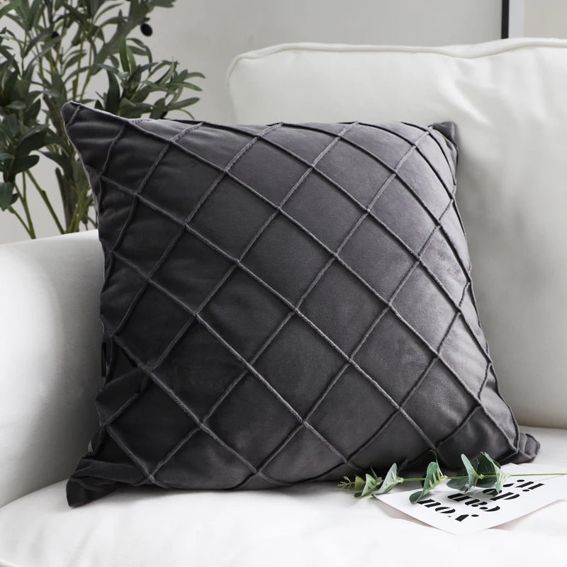 Dark Gray Velvet Plaid Cushion