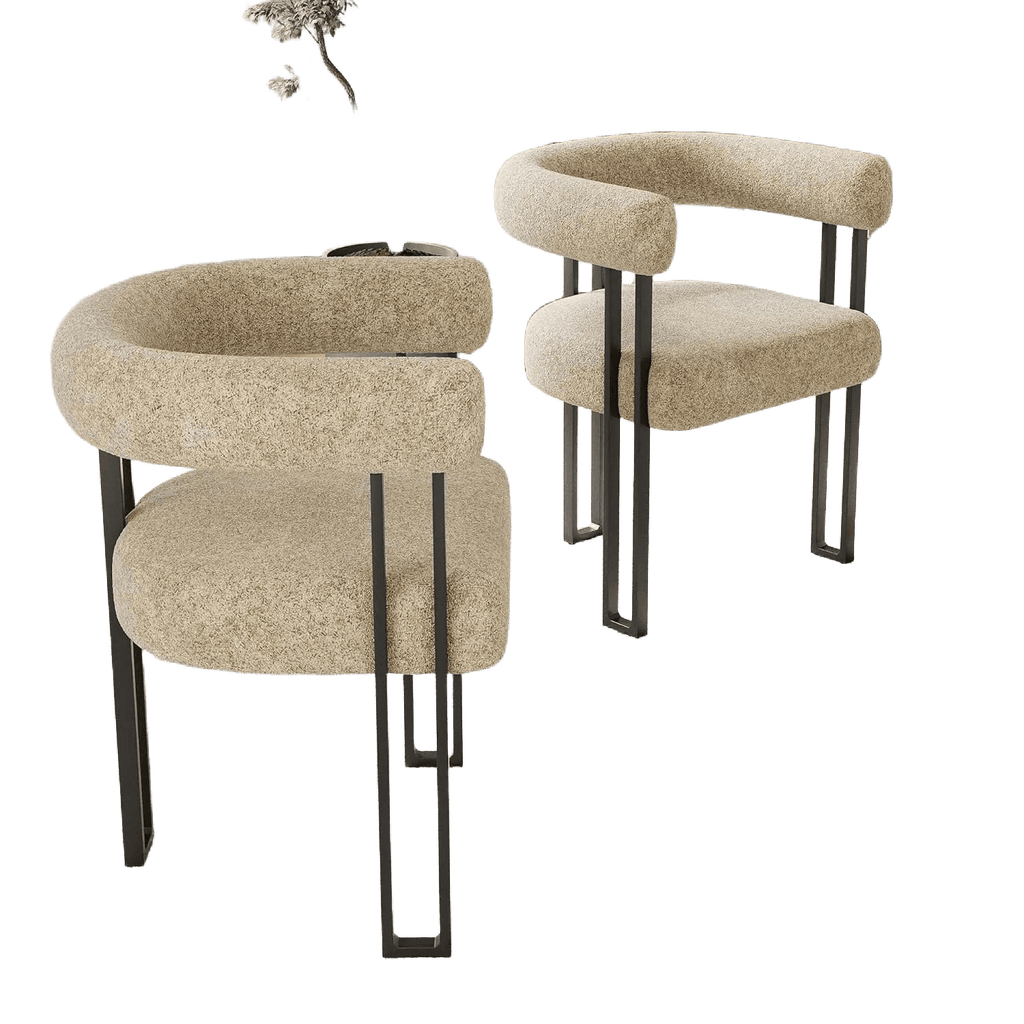 Bouclé Fabric Dining Armchairs Set