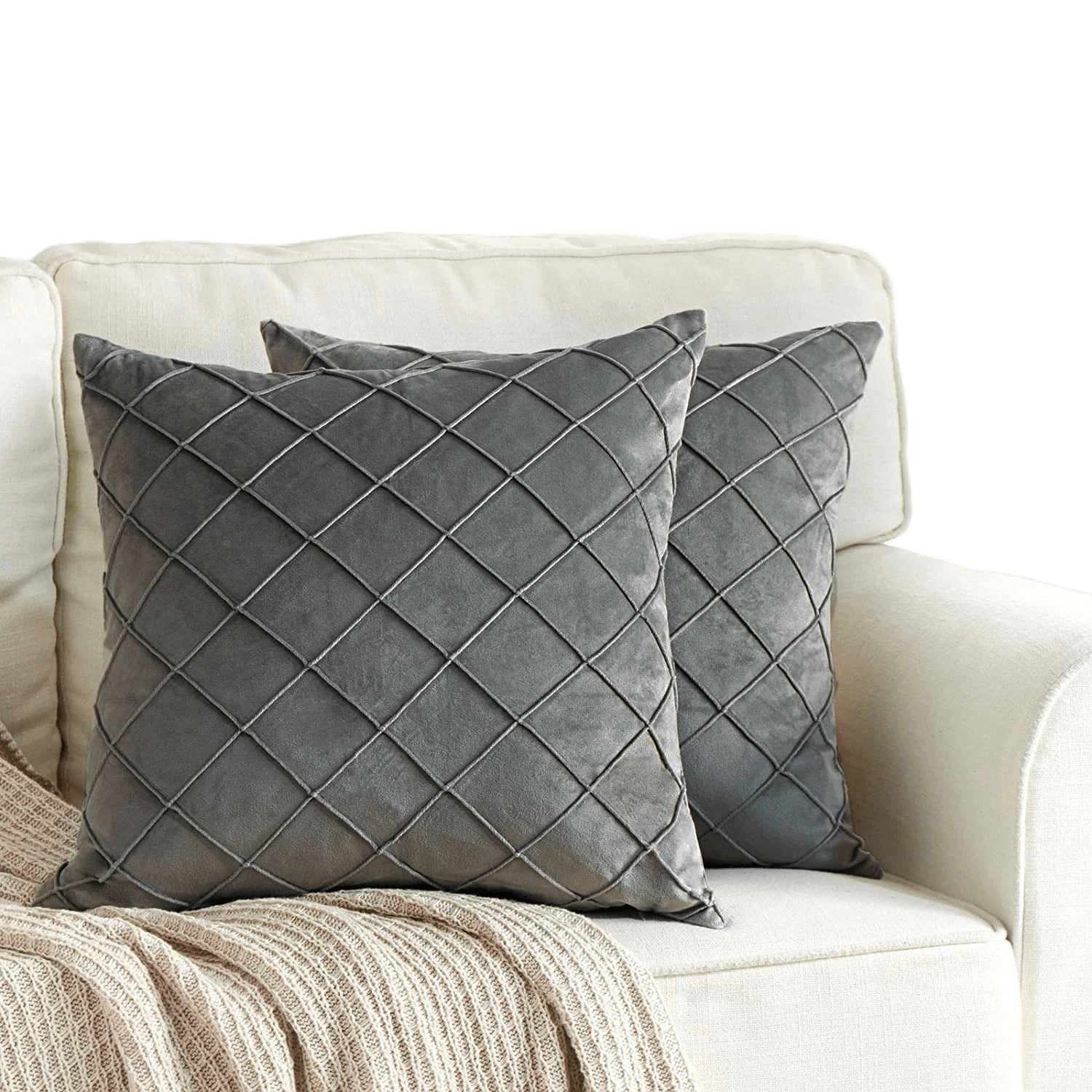 Dark Gray Velvet Plaid Cushion